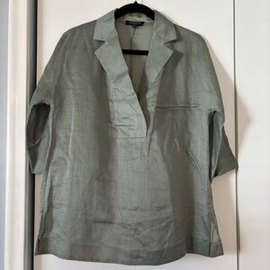 Lafayette 148 Gray Green Slate Lagenlook Tunic XS V-Neck Lightweight Flowy Top
